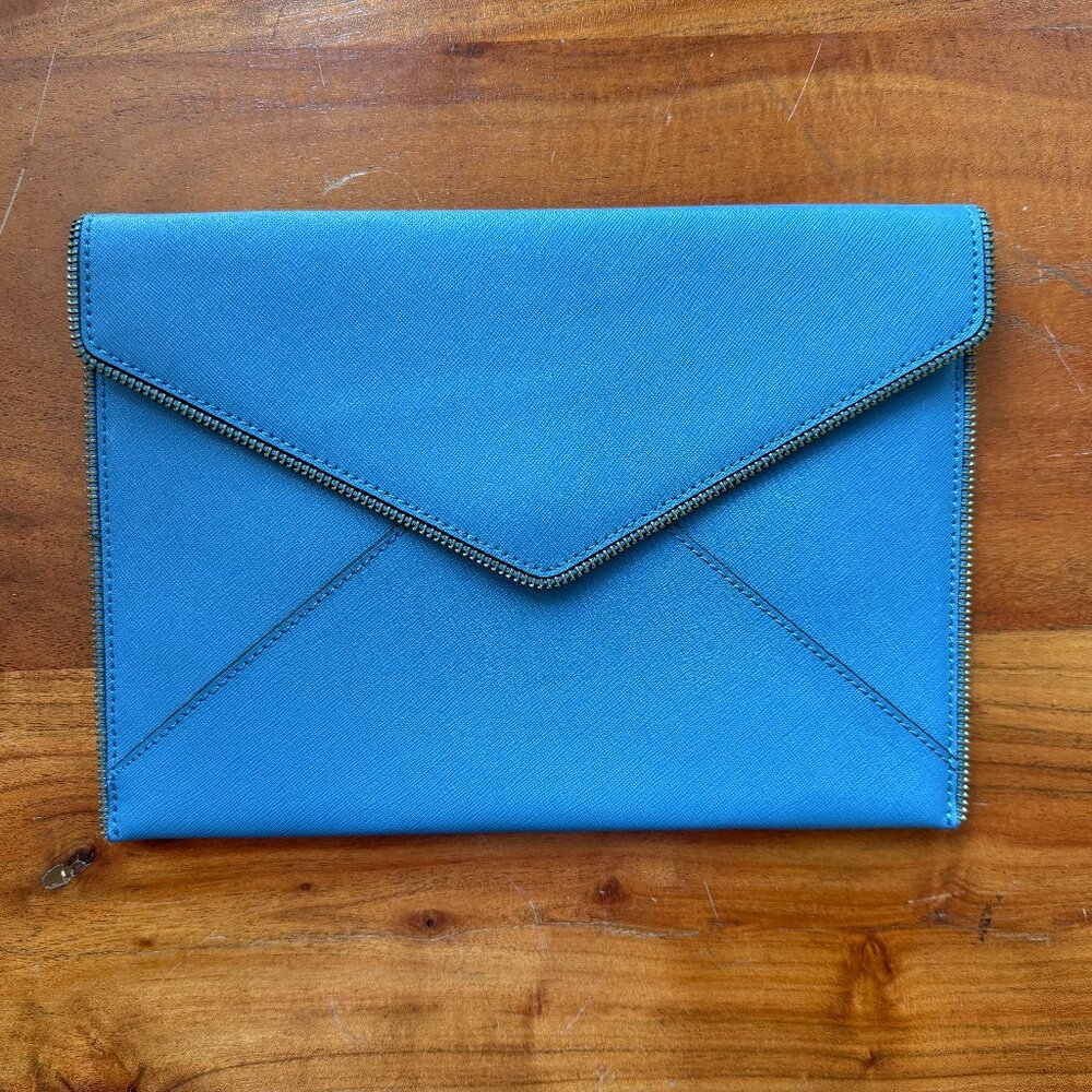 rebecca minkoff leo zipper edge envelope clutch (blue)